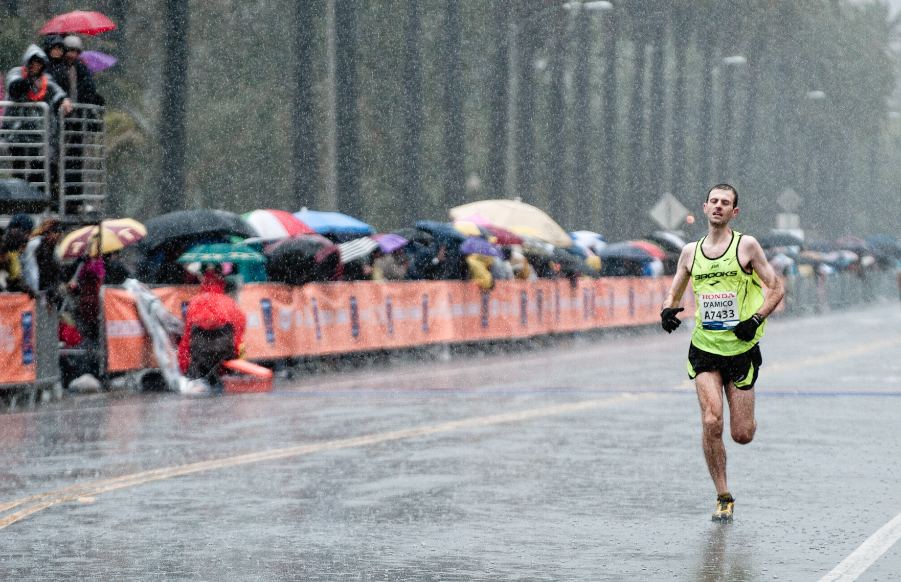 Kevin Steele - an athlete  finishing the LA marathon in the rain