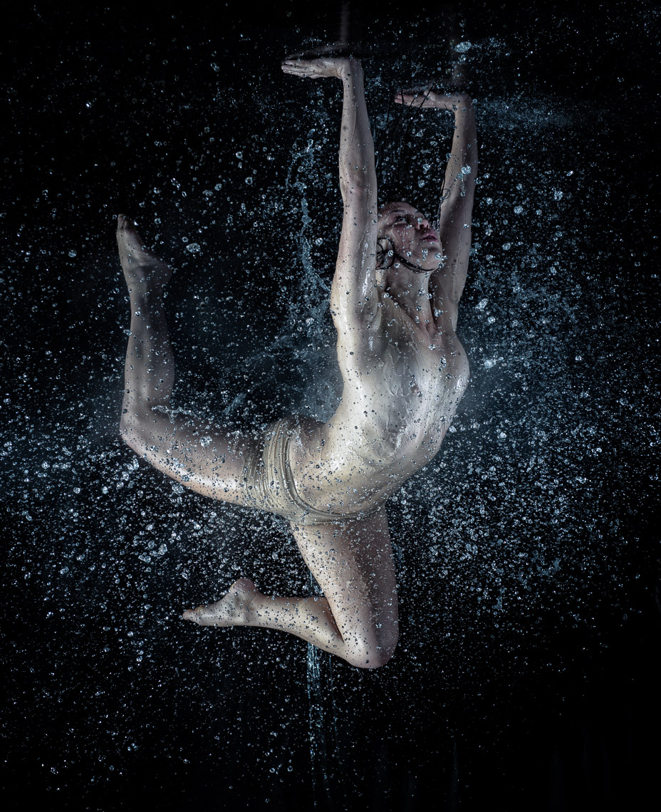 Kevin Steele -  studio portrait under falling water